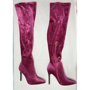 Thigh High Velvet Boots Womens 6.5 US EU 37 Barbie Pink Pointed Toe Stiletto